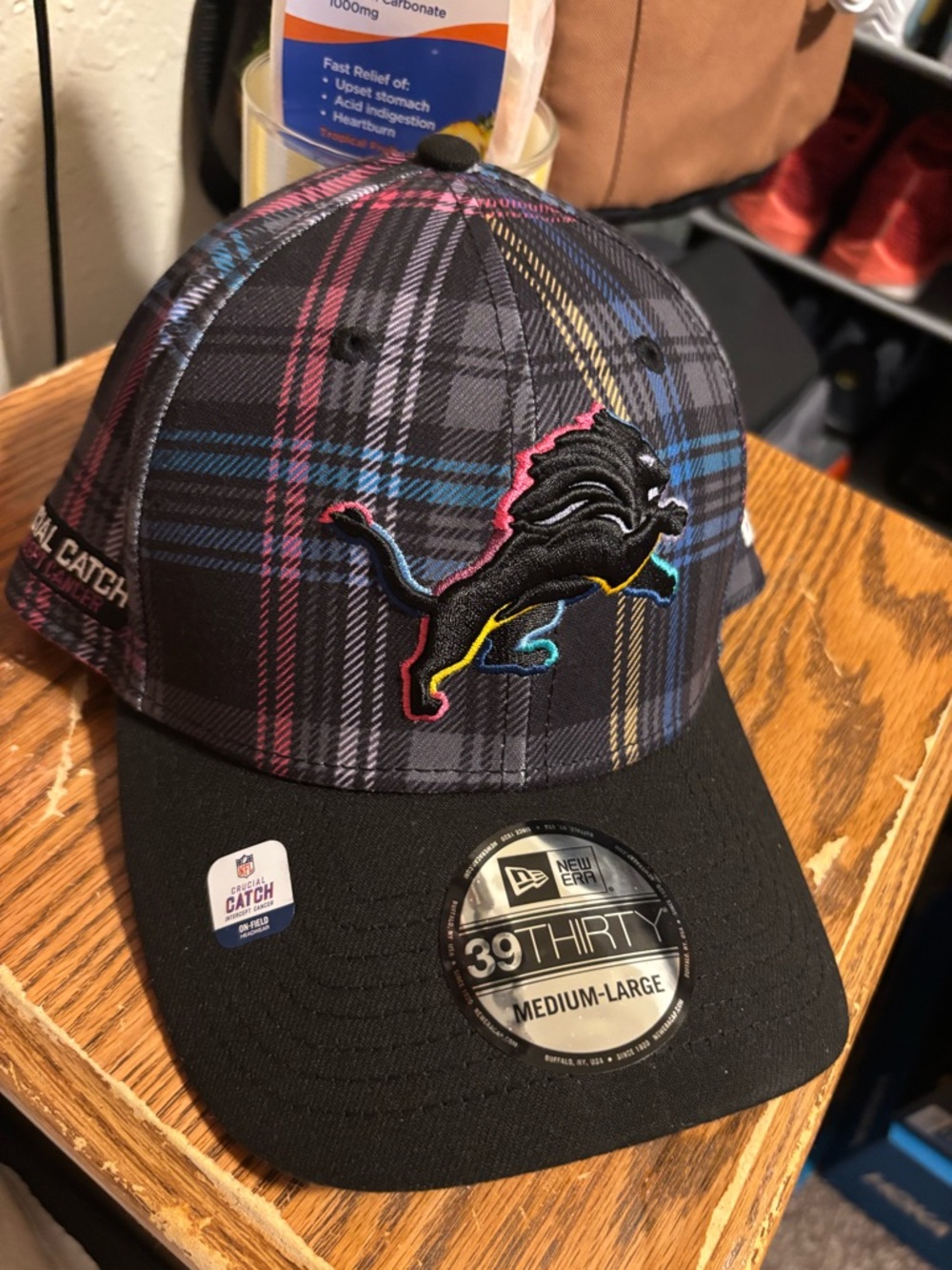 New Era Black Plaid Detroit Lions Logo 39THIRTY Cap